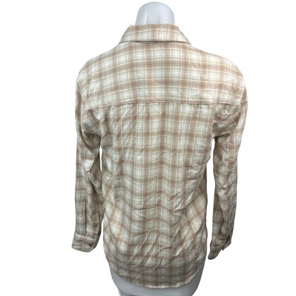 Abercrombie & Fitch Tan Flannel Plaid Checkered Button Up Shirt Blouse Top Sz XS - Picture 2 of 5